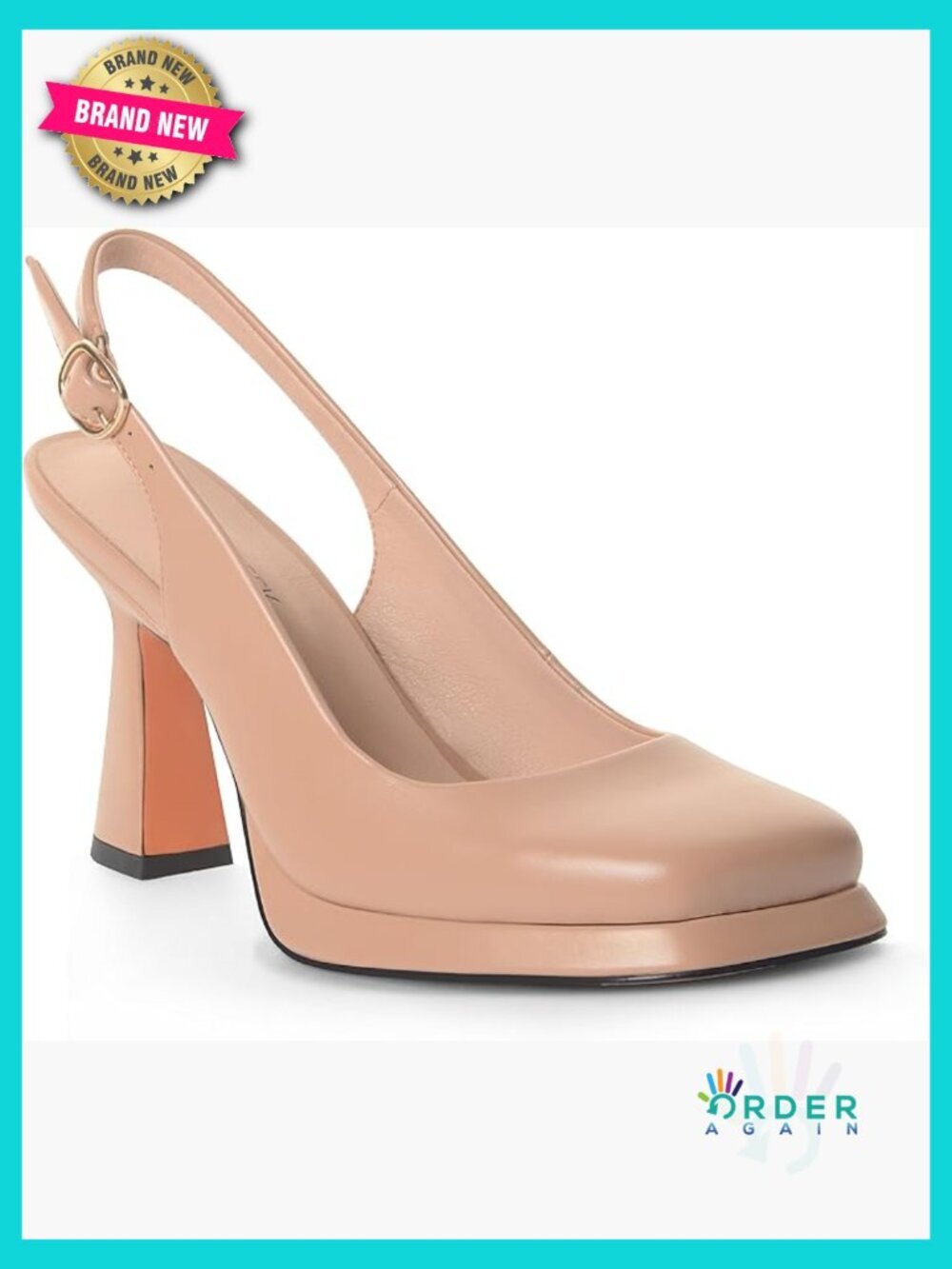 Platform Slingback High Heels Square Toe Chunky Heel Pumps Adjustable Buckle